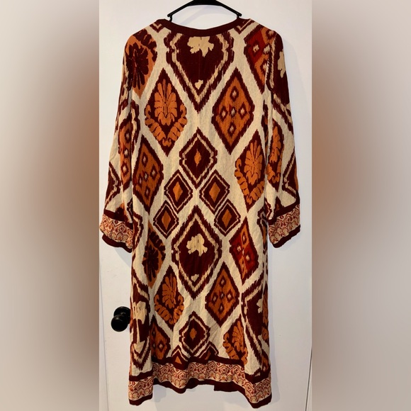SOFT SURROUNDINGS Lelani Apricot Brown Ikat Gauze Topper Cardigan Kimono Small - Picture 4 of 9